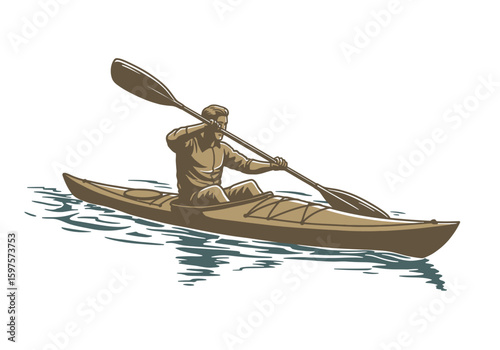 A person paddles a kayak on water using a doublebladed paddle