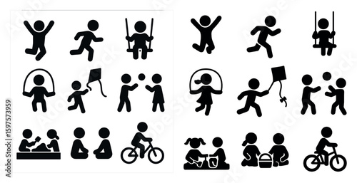 Outdoor activities silhouette icons set – solid, filled, recreation and play symbols