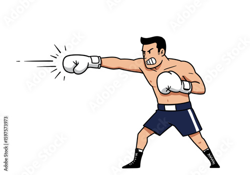 Boxer throws a punch wearing gloves shorts and boots