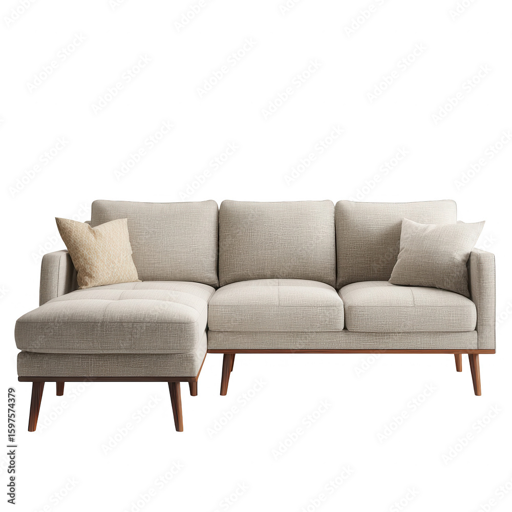 Fototapeta premium Beige sectional sofa with ottoman