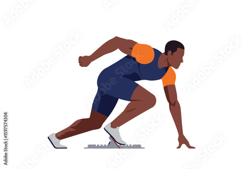 Runner in starting position Athlete prepares to sprint set to begin race