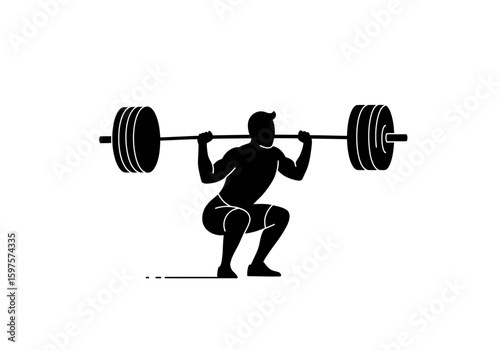 Silhouette of a figure squatting with a barbell across their shoulders