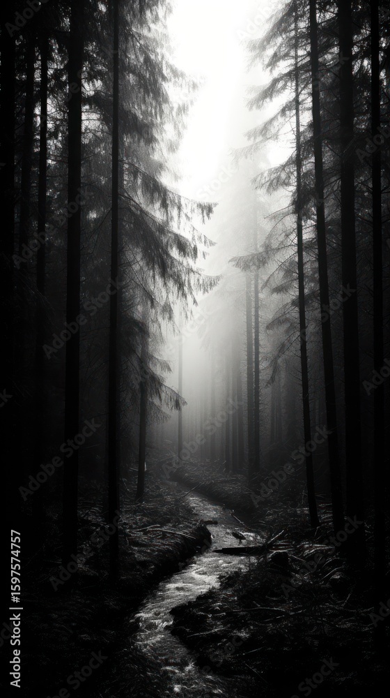 Naklejka premium Photography of deep forest monochrome outdoors woodland.
