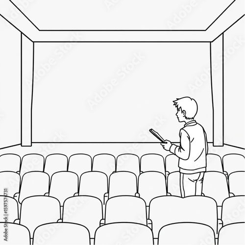 A theatre student reciting lines to an empty auditorium