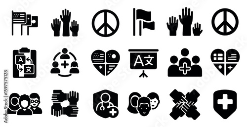 Diversity and inclusion silhouette icons set – community, unity, equal representation symbols