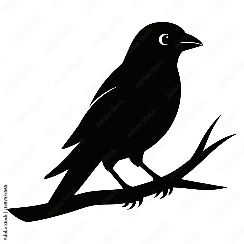 Obraz premium Bird sitting on branch silhouette vector