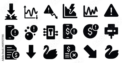Warning and alert solid icons set – filled, notification, caution symbols