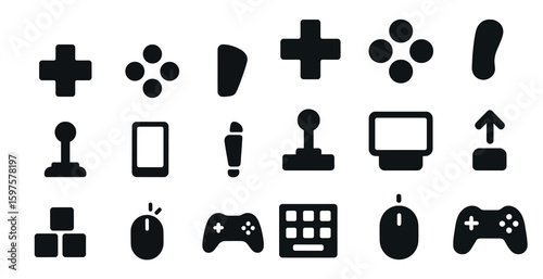 Gaming and entertainment solid icons set – silhouette, pixel art, video game symbols