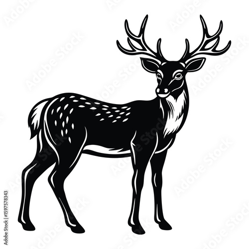 Deer silhouette vector illustration with majestic stag and graceful doe