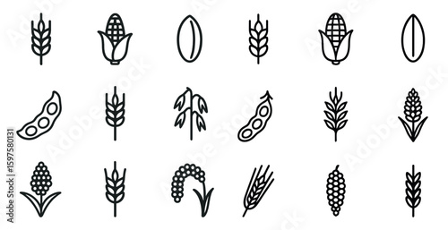Agriculture and farming outline icons set – linear, crop, farm symbols