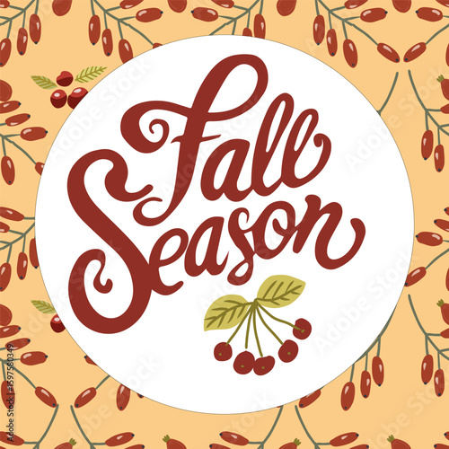 Fall season lettering, autumn decorative hand drawn vector card.