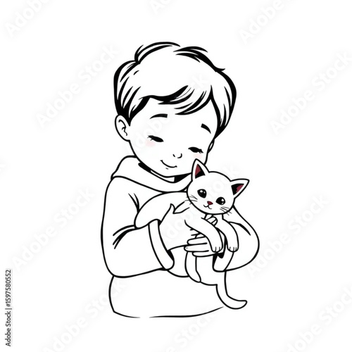 A child cradling a lost kitten at an animal rescue