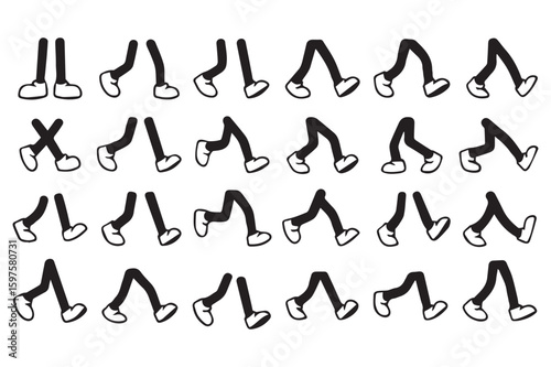 Vector art of animated cartoon legs walking in various stages of movement isolated on white background