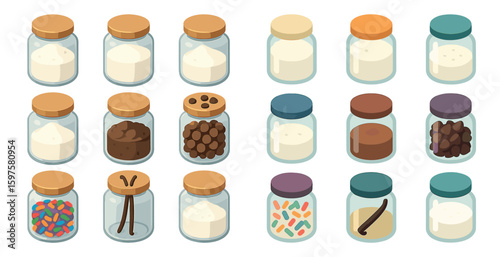 Sweets and desserts isometric icons set – 3d, filled, bakery and confectionery symbols