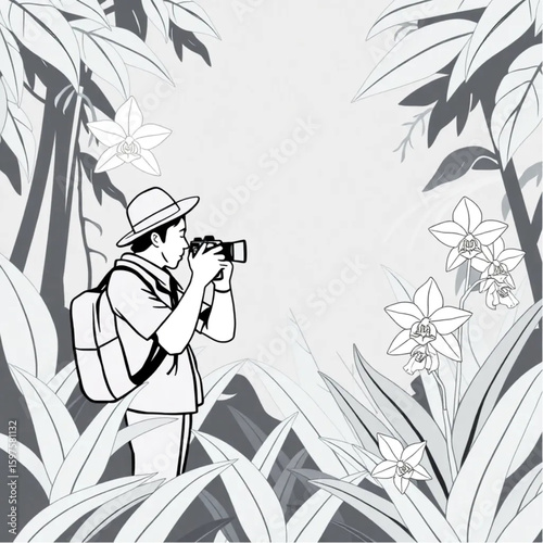 A botanist photographing rare orchids in the jungle
