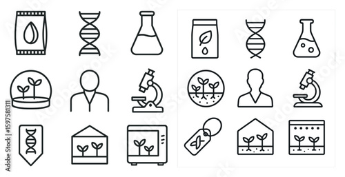 Biotechnology line icons set – outline, science, dna and lab symbols collection