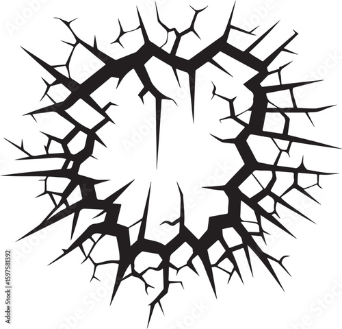 Vector art of a radial crack pattern symbolizing damage and destruction isolated on white background