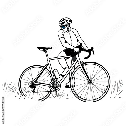 A cyclist tightening spokes on a dusty roadside
