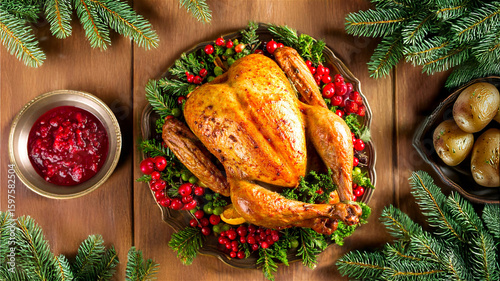 クリスマス　収穫感謝祭の七面鳥の丸焼き　ローストターキー