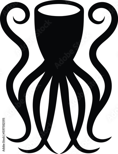 Glass octopus deep sea silhouette vector art illustration