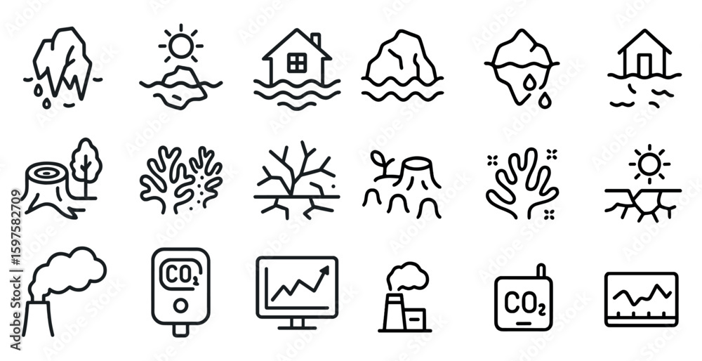 Fototapeta premium Climate and environmental line icons set – outline, ecological, conservation symbols