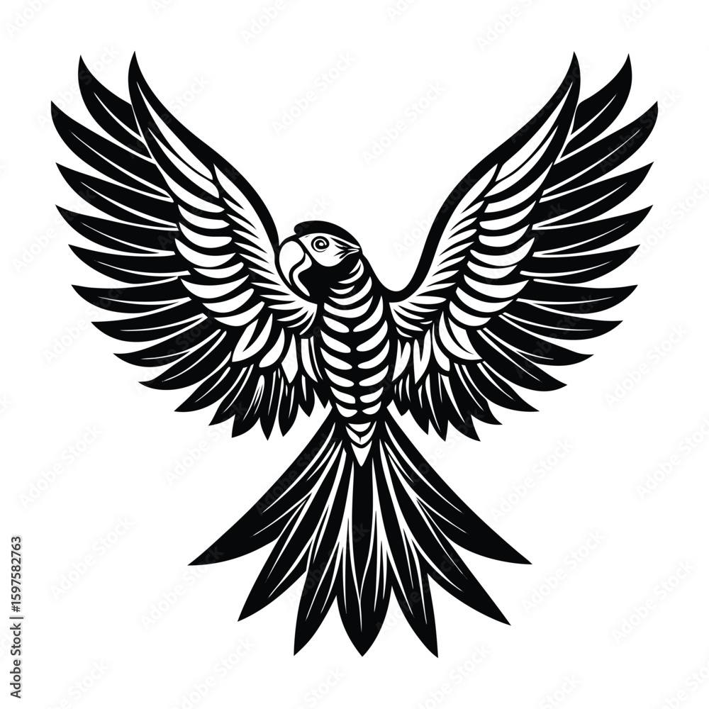 Obraz premium Eagle with angel wings vector illustration tattoo design silhouette flying bird feather symbol logo