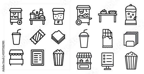 Food and drink outline icons set – snack, dining, refreshment symbols