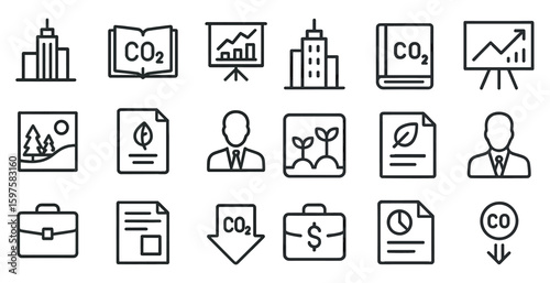 Business and finance linear icons set – outline, minimal, corporate symbols