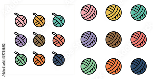 Knitting and crochet icons set – outline, linear, crafting and hobby symbols