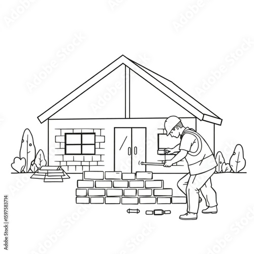 A builder laying bricks for a new community center
