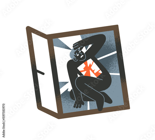 Post traumatic stress disorder concept. Scared person suffers from PTSD. Anxiety, fear and psychological trauma. Problems with mental health. Flat isolated vector illustration on white background