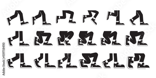 Vector art of animated legs in various stages of walking isolated on white background