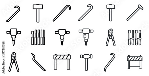 Construction tools line icons set – linear, outline, building and repair tools