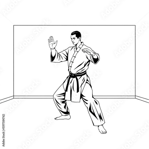 A martial artist practicing forms in an empty studio