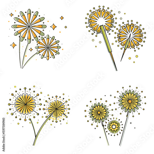 Fireworks icon set for blogs, websites, clipart, celebration, party, holiday, greeting cards, educational and awareness materials, presentations