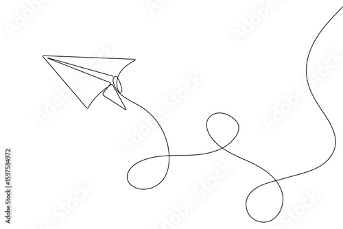 Paper plane continues one line drawing in a minimal style isolated outline vector illustration