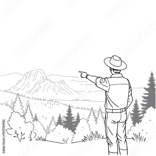 A park ranger pointing out landmarks from a scenic overlook