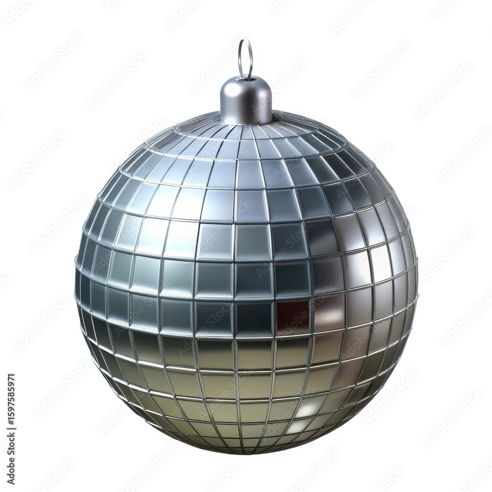 Fototapeta premium Silver disco ball ornament for christmas celebration isolated on white background