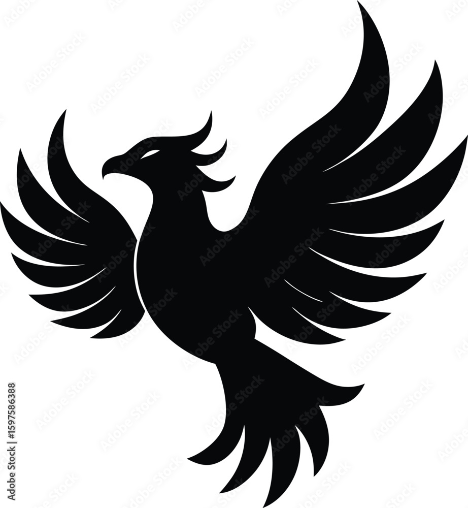 Fototapeta premium Phoenix mythical firebird silhouette vector art illustration