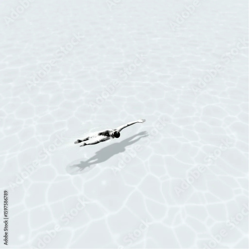 A swimmer gliding through crystal-clear water in early morning