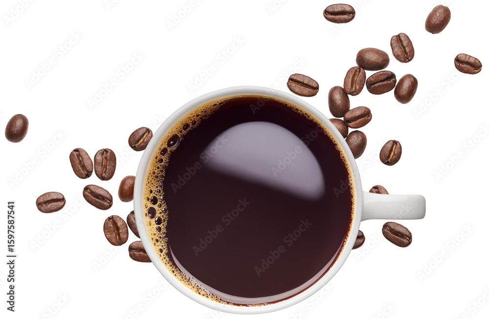 Naklejka premium Black coffee and coffee beans