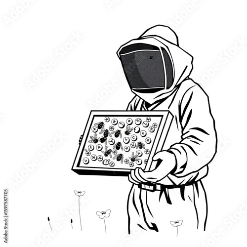 A beekeeper holding a frame alive with honeybees