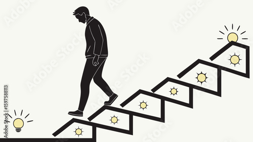 A Man Ascends Steps of Enlightenment in a Minimalist Design