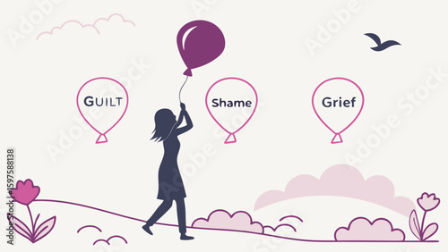 A Woman's Struggle with Guilt, Shame, and Grief in a Serene Landscape