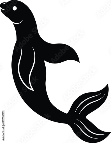 Selkie mythological seal silhouette vector art illustration