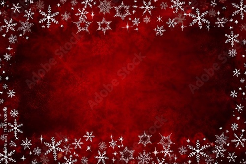 Elegant Red Christmas Background with Glowing Snowflake Frame