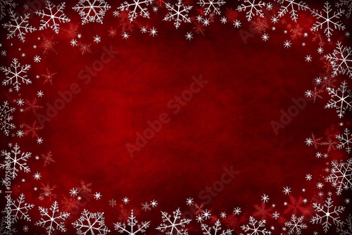 Elegant Red Christmas Background with Glowing Snowflake Frame