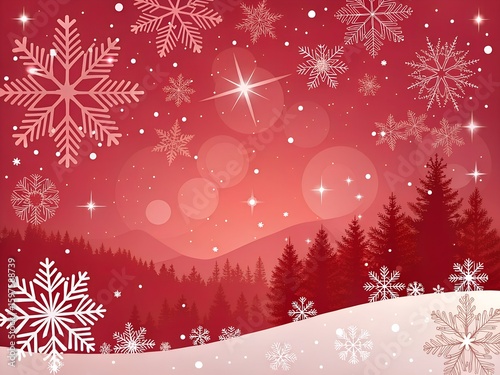 Radiant Red Snowfall Christmas Background with Glowing Snowflakes