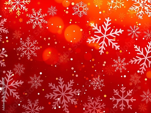 Radiant Red Snowfall Christmas Background with Glowing Snowflakes