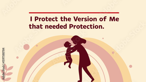A Mother Embracing Her Child in a Protective Gesture, Digital Art, Warm Atmosphere, Close-up Viewpoint Exploring Self-Care